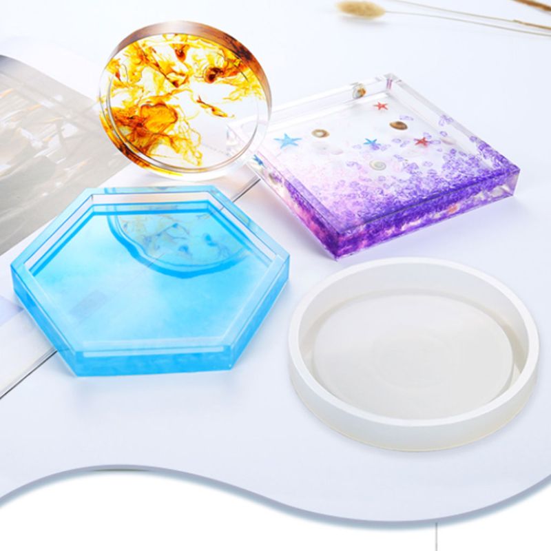 4/6 pieces of crystal epoxy mold hexagonal round square coaster casting silicone DIY mold set handicraft jewelry making