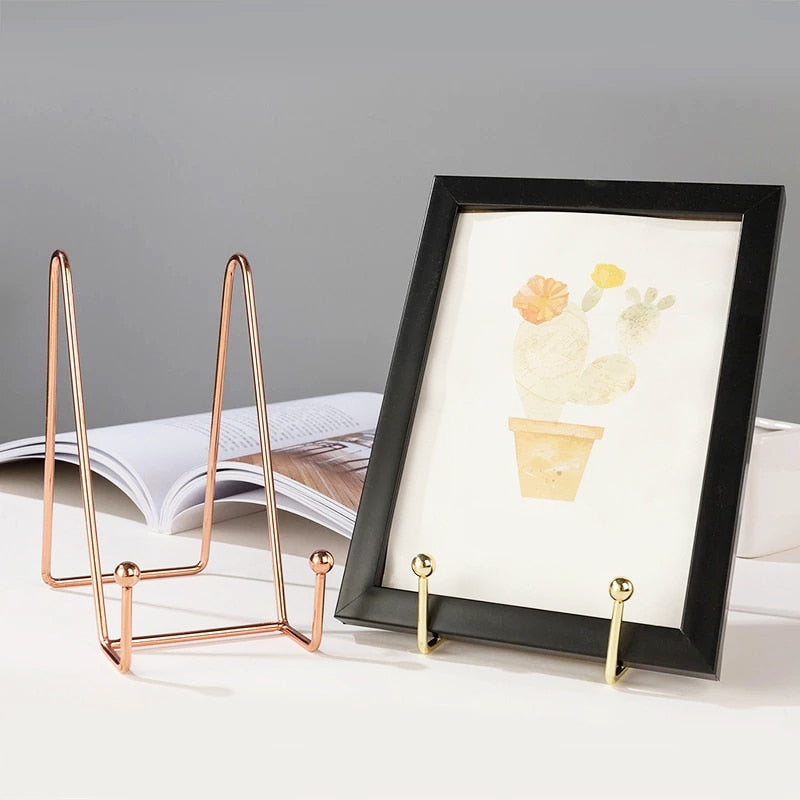 Metal Display Plate Stand Rose Gold Black Picture Frame Holder Stands for Book Photo Platter Storage Rack Home Decor Supplies