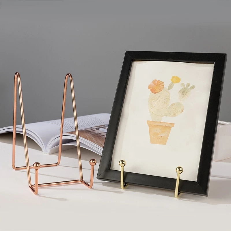 Metal Display Plate Stand Rose Gold Black Picture Frame Holder Stands for Book Photo Platter Storage Rack Home Decor Supplies