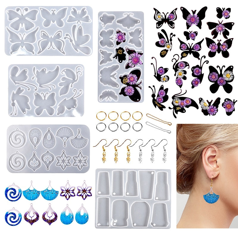 Butterfly Leaf Earrings Pendant Epoxy Resin Silicone Molds Hollow Arts Crafts Making For DIY Charms Pendant Jewelry Molds