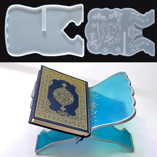 Book Stand Silicone Mold Eid Quran Holder Resin Mould DIY Carved Folding Bible Stand Ramadan Muslim Prayer Bookshelf Making Tool